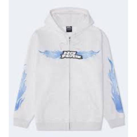 No Fear Other - NWOT No Fear 90’s Flame Full Zip Hoodie - Light Heather Grey Baby Blue/Blk -L